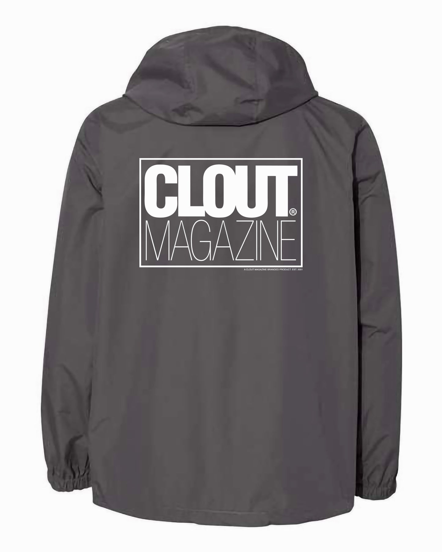 CLOUT MAGAZINE Chaqueta anorak de nailon resistente al agua con cremallera de 1/4 y bolsillo delantero - Gris pizarra con estampado blanco