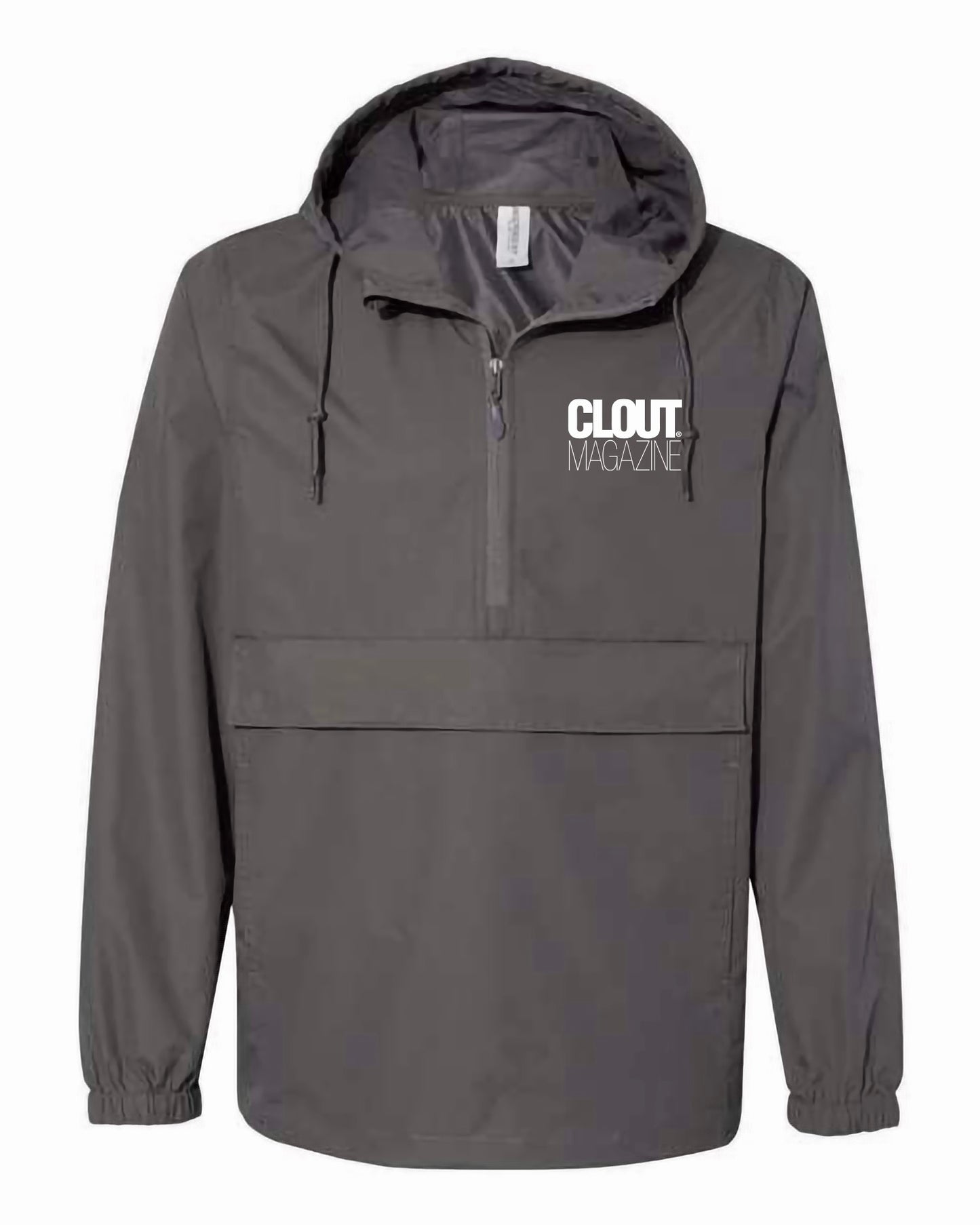 CLOUT MAGAZINE Chaqueta anorak de nailon resistente al agua con cremallera de 1/4 y bolsillo delantero - Gris pizarra con estampado blanco