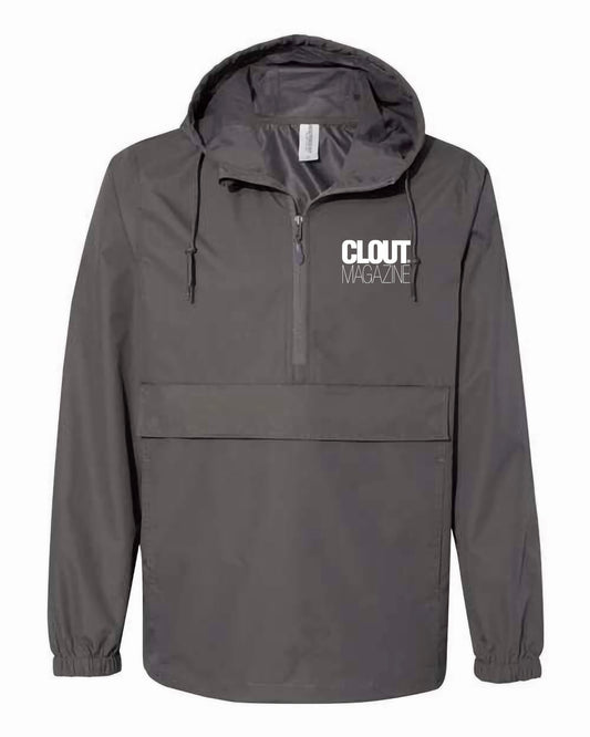 CLOUT MAGAZINE WATERPROOF Nylon Anorak 1/4 Zip Jacket w/ Front Pocket - Slate Gray w/ White Print