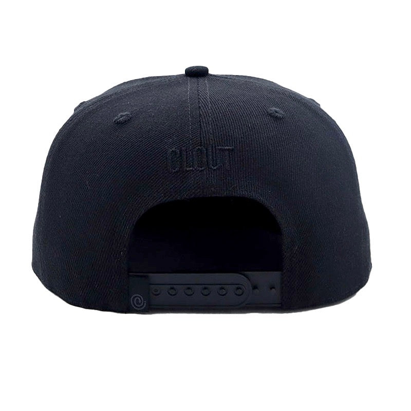 CLOUT CL. Logo SNAPBACK (New Era Fit) in BLACK on BLACK
