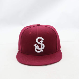 The 'SJ' San Jose SNAPBACKS (New Era Fit) in MAROON Cardinal with WHITE Embroidery, by CLOUT Magazine