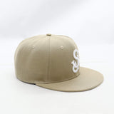 The 'SJ' San Jose SNAPBACKS (New Era Fit) in BEIGE with WHITE Embroidery, by CLOUT Magazine