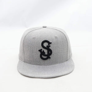 The 'SJ' San Jose SNAPBACKS (New Era Fit) in Sweatshirt GRAY with WHITE Embroidery, by CLOUT Magazine