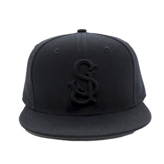 CLOUT SJ Logo SNAPBACK (New Era Fit) in BLACK on BLACK