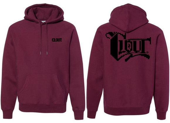 CLOUT 8-Bit OG Logo Hooded/Hoodie Pullover Sweatshirt -  Maroon with Black Print - Men’s