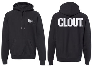 CLOUT 8-Bit Header Logo Hooded/Hoodie Pullover Sweatshirt - Black with White Print - Men’s