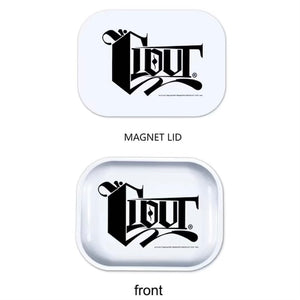 CLOUT 'OG Logo' Metal Rolling Tray w/ Magnetic Lid - White w/ Black Logo