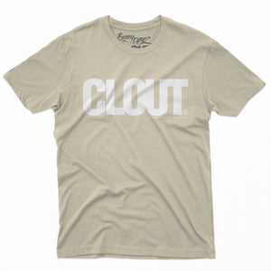CLOUT Header Logo T-Shirt - Sand Beige Tee w/ White Print