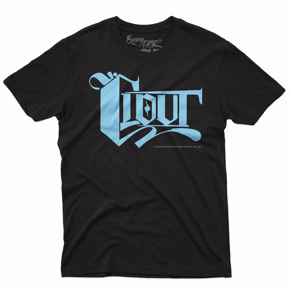 CLOUT OG Logo Men's T-shirt - Black with Baby Blue Print