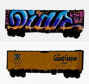 'DIAR' HO Scale Model Train, Mouth Painted by Benny Diar -  (Vintage) Santa Fe 'The Grand Canyon Line' Flat Boxcar