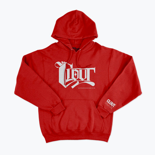 CLOUT 'OG' Logo Hooded/Hoodie Pullover sweatshirt - Red with White Print