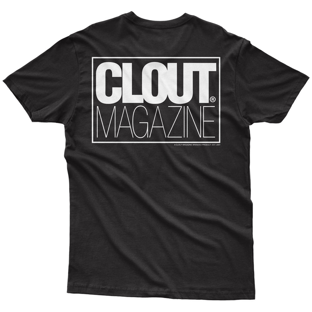 'SJ' front w/ CLOUT Magazine back T-Shirt - Black with White Print