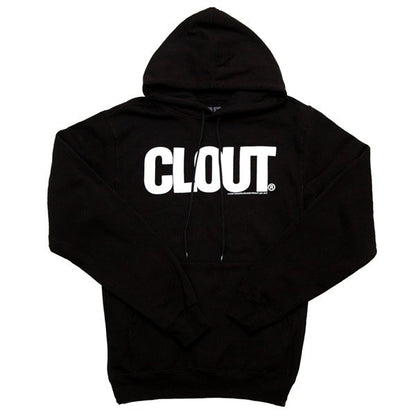 CLOUT Men's Header Hooded/Hoodie Pullover Sweatshirt - Black with White Print
